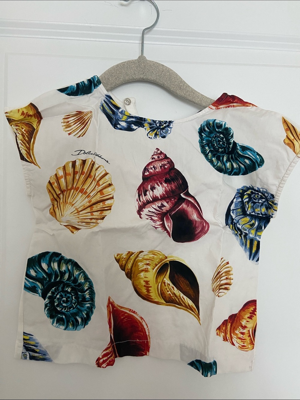 Dolce & Gabbana Kids Shell-Print Top - White with Teal, Yellow, Red, Navy